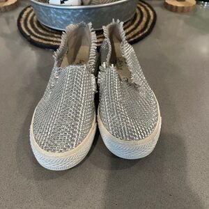 Loeffler Randall Silver Woven Leather Slip-On Sneakers